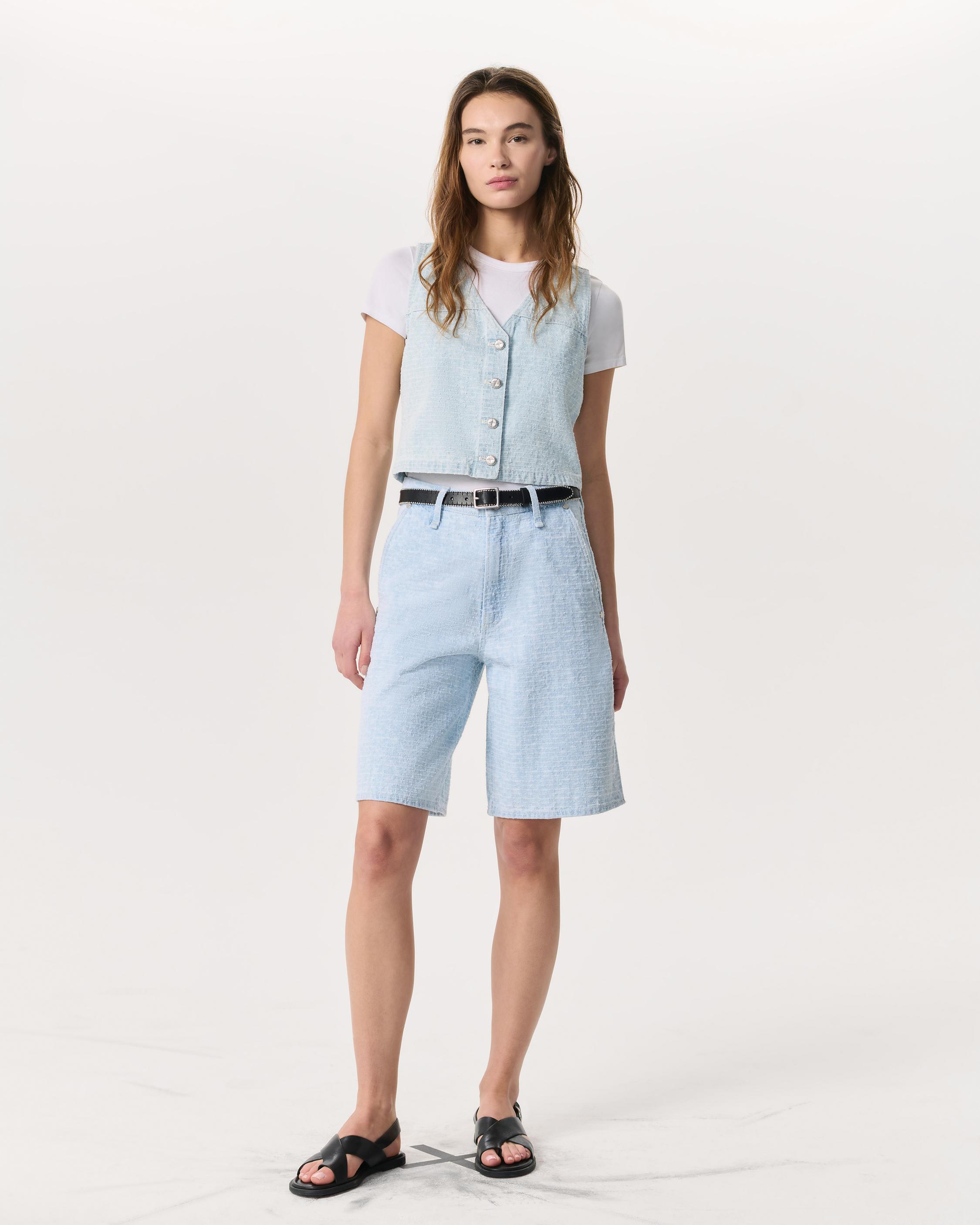 Tailored McKenna Textured Denim Shorts image number 1